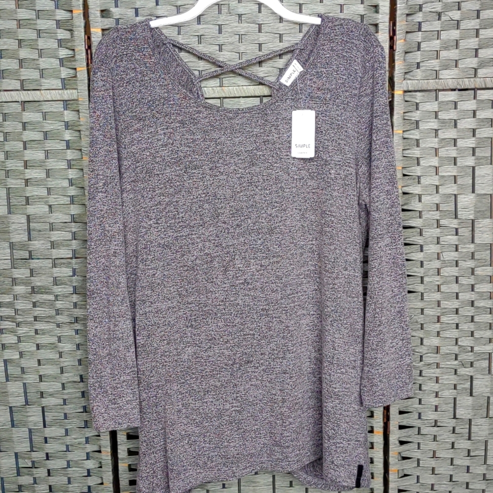 NWT Simple by Suzanne Betro Soft Sweater Blouse Tunic Criss Cross V Back